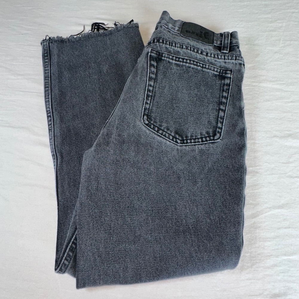 UNIF Washed Black High Waisted Raw Hem Straight Leg Jeans Size 27 100% Cotton - Picture 2 of 13